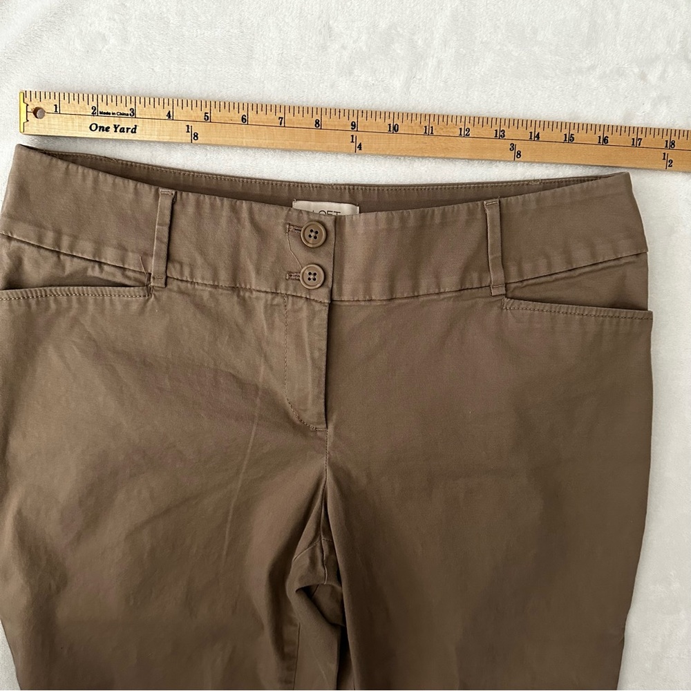 LOFT Outlet Curvy Crop Pants Women’s Sz 10 Brown Stretch Ankle Button Hem Career - Picture 7 of 12